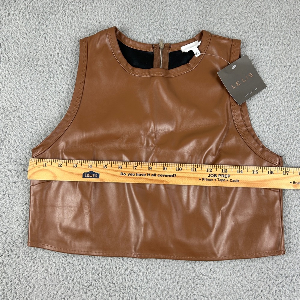 Le Lis Faux Leather Crop Top Womens Small Camel Brown Sleeveless Back Zip KT5064 - Picture 5 of 8